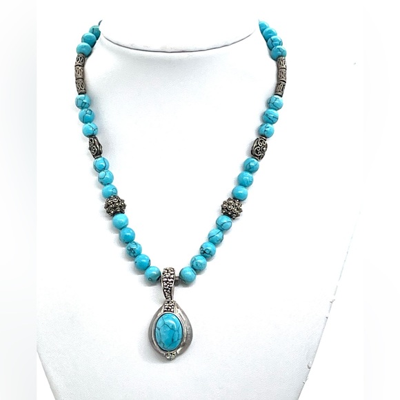 Handmade Turquoise Necklace Sterling Beads - Picture 3 of 5